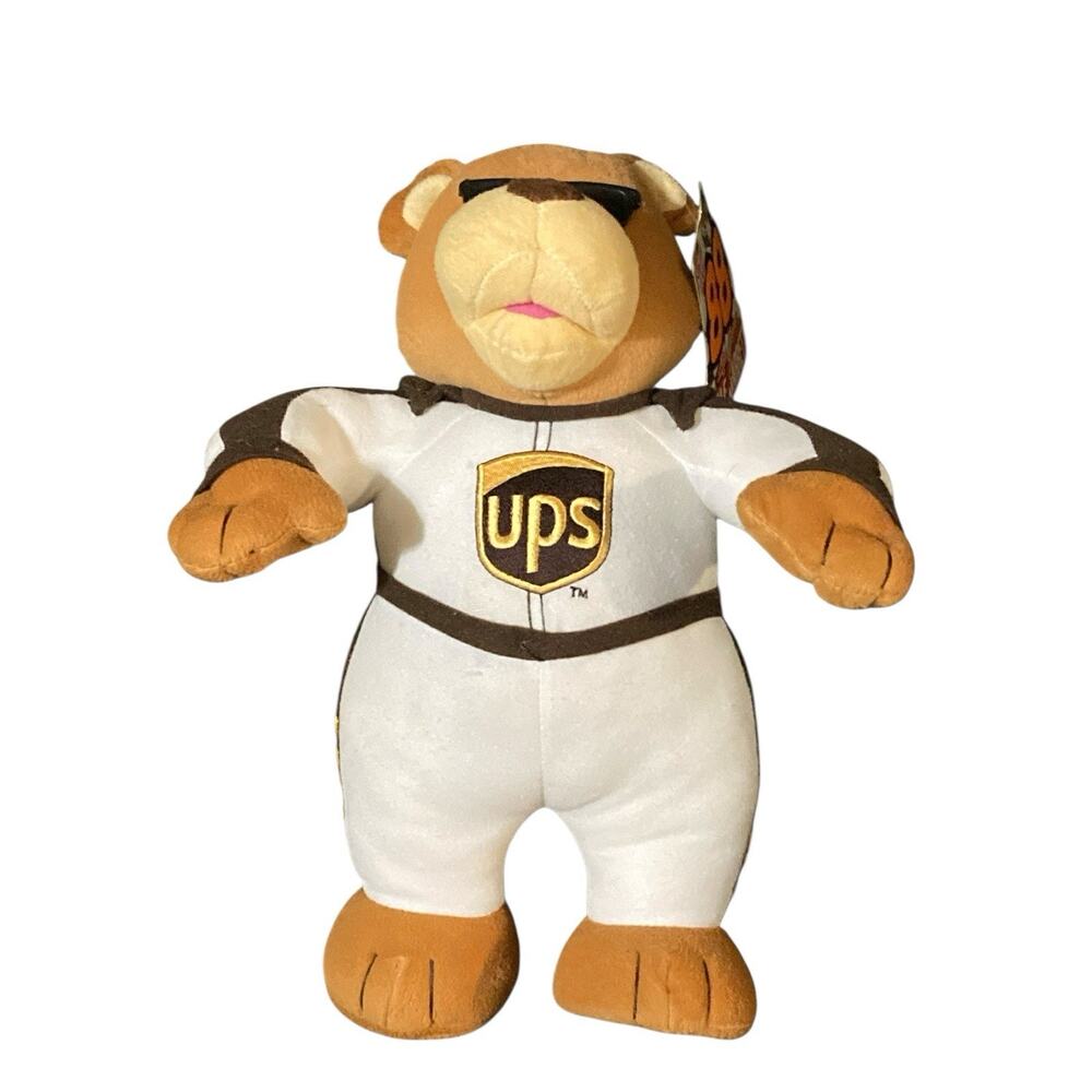 NASCAR DALE JARRETT #88, UPS Yellow and Brown Plush BEANIE BEAR Team Speed Bears